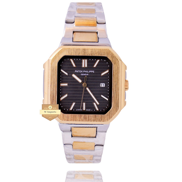 NEW LASTEST COLLECTION YELLOW GOLD TWO TONE WITH BLACK DIAL CHAIN WATCH