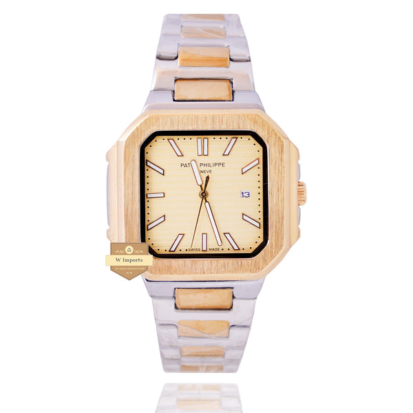 NEW LASTEST COLLECTI0N YELLOW GOLD TWO TONE WITH YELLOW GOLD DIAL CHAIN WATCH