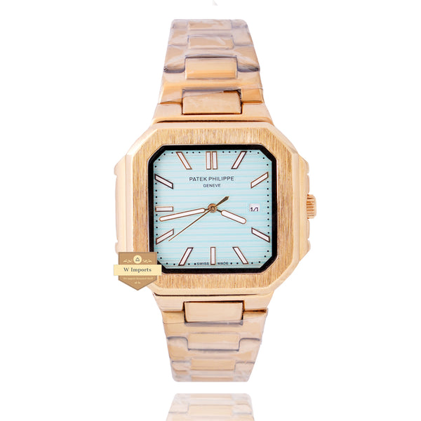 NEW LASTEST COLLECTI0N YELLOW GOLD WITH TIFFANY BLUE DIAL CHAIN WATCH
