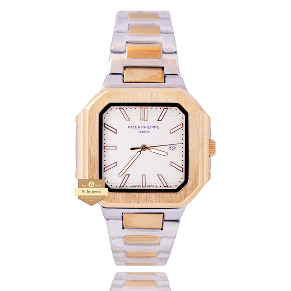 NEW LASTEST COLLECTI0N YELLOW GOLD TWO TONE WITH WHITE DIAL CHAIN WATCH
