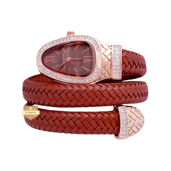 NEW LATEST COLLECTION SNAKE STYLE ROSE GOLD WITH RED LADIES WATCH