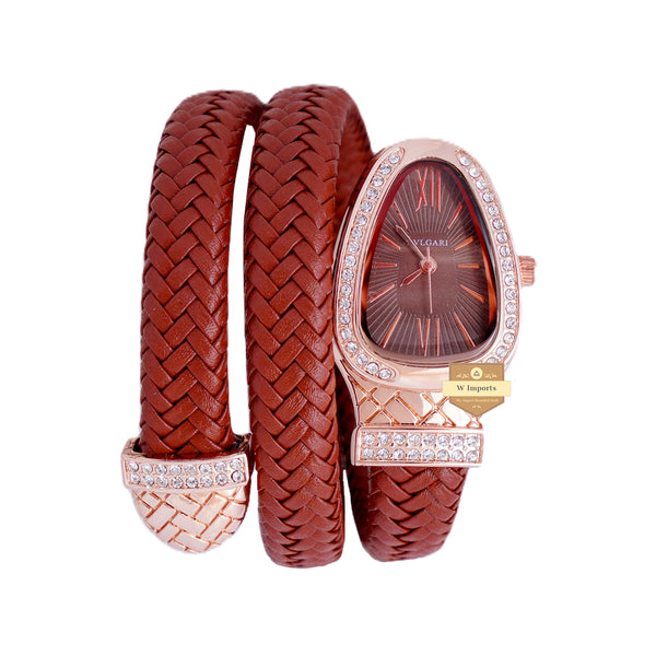 NEW LATEST COLLECTION SNAKE STYLE ROSE GOLD WITH RED LADIES WATCH
