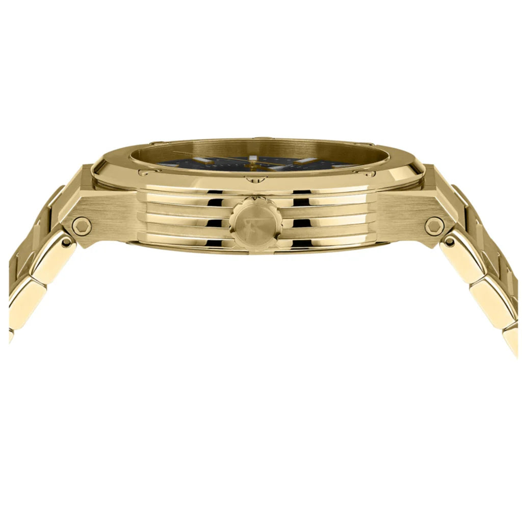 Ferragamo Men’s Swiss Made Quartz Gold Stainless Steel Black Dial 44mm Watch SFHY00821