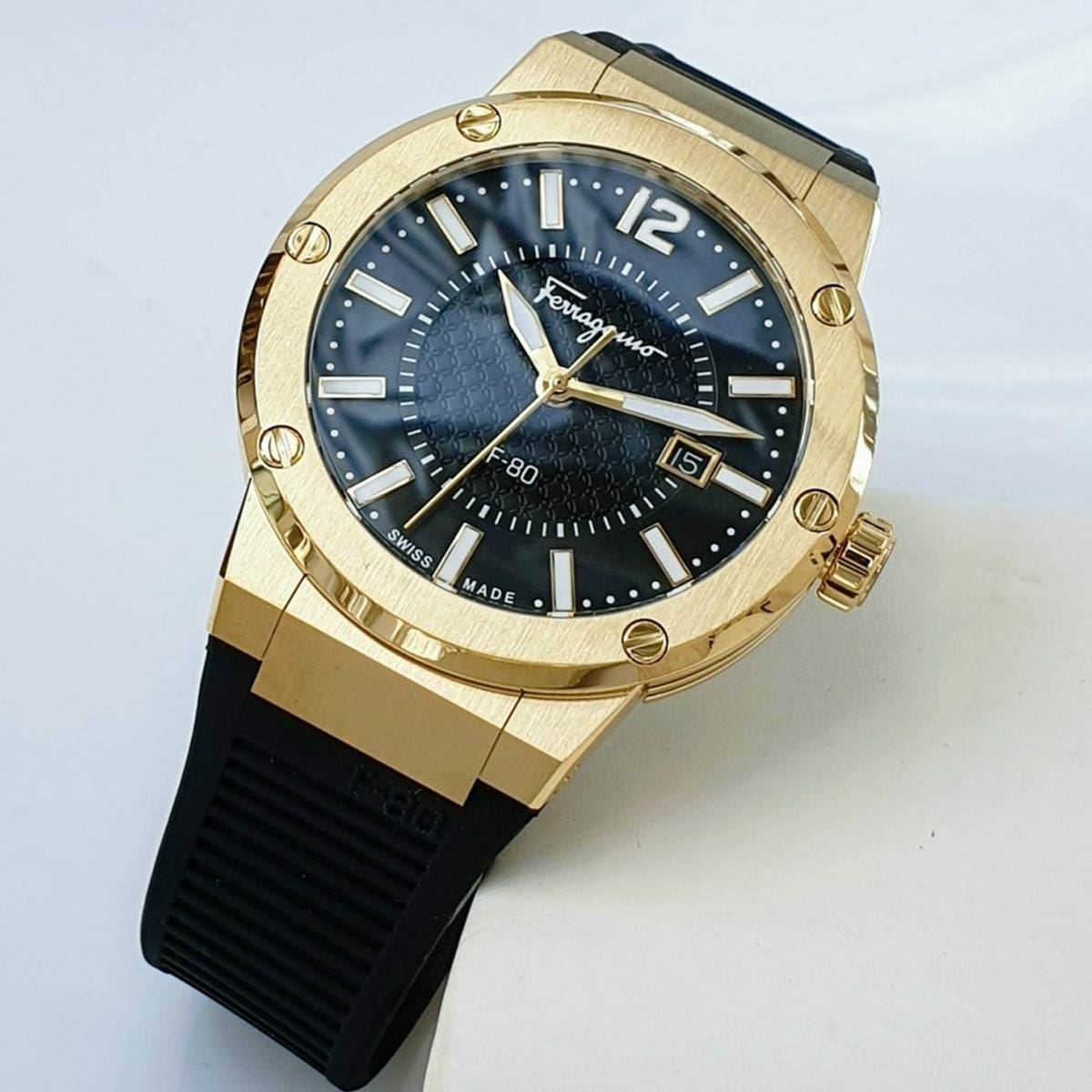 Ferragamo Men’s Swiss Made Quartz Grey Silicone Strap Grey Dial 44mm Watch SFHY01621