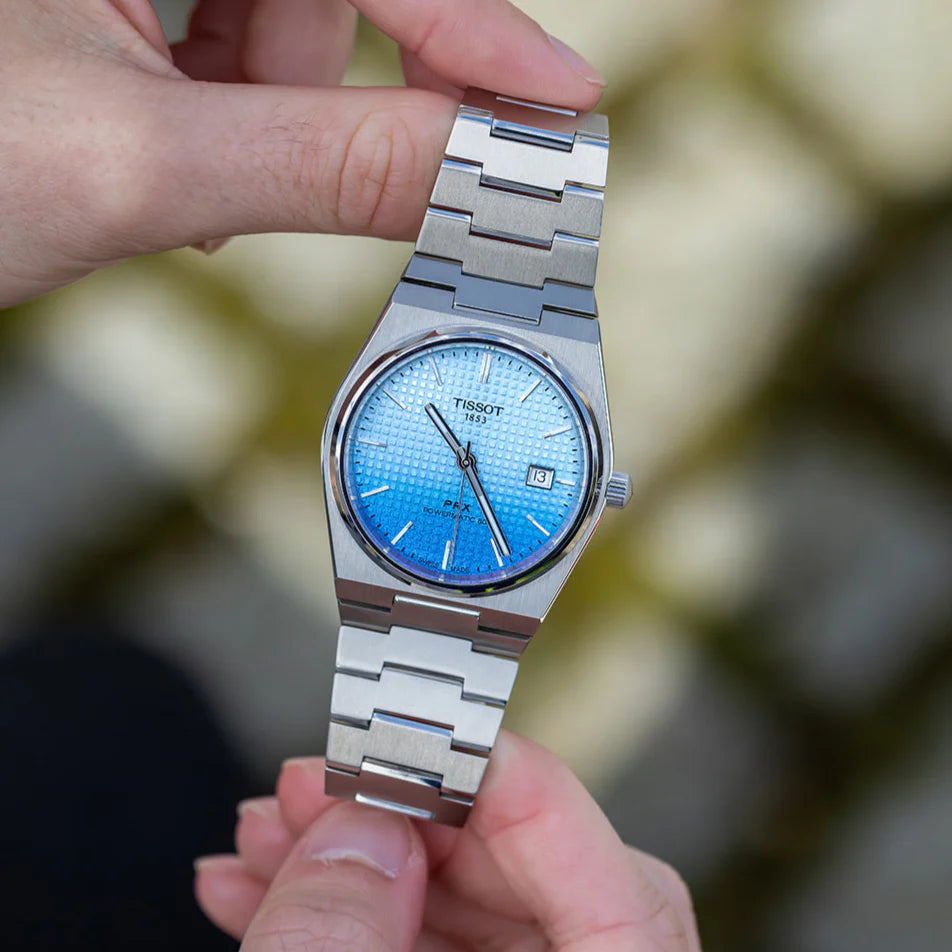 TISSOT PRX Men’s Swiss Made Powermatic Silver Stainless Steel Ice-Blue-Chameleon Dial 40mm Watch T137.407.11.351.01