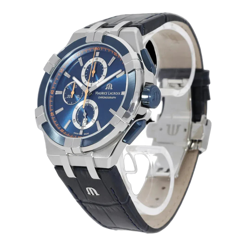 Maurice Lacroix Men’s Quartz Swiss Made Blue Leather Strap Blue Dial 44mm Watch AI1018-SS001-432-4