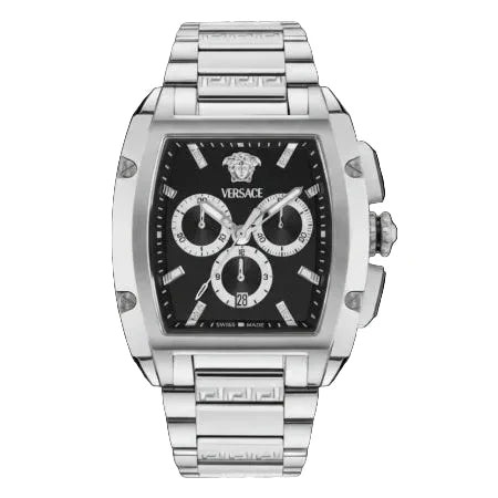 Versace Men’s Quartz Swiss Made Silver Stainless Steel Black Dial 42mm Watch VE6H00925