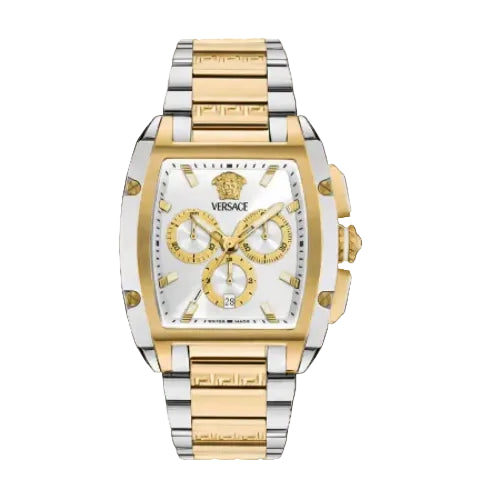 Versace Men’s Quartz Swiss Made Two Tone Gold Stainless Steel Silver Dial 42mm Watch VE6H01025