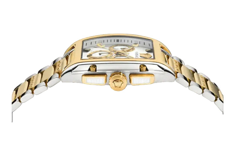 Versace Men’s Quartz Swiss Made Two Tone Gold Stainless Steel Silver Dial 42mm Watch VE6H01025
