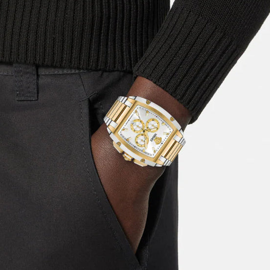 Versace Men’s Quartz Swiss Made Two Tone Gold Stainless Steel Silver Dial 42mm Watch VE6H01025