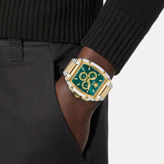Versace Men’s Quartz Swiss Made Two Tone Gold Stainless Steel Olive Green Dial 42mm Watch VE6H01125