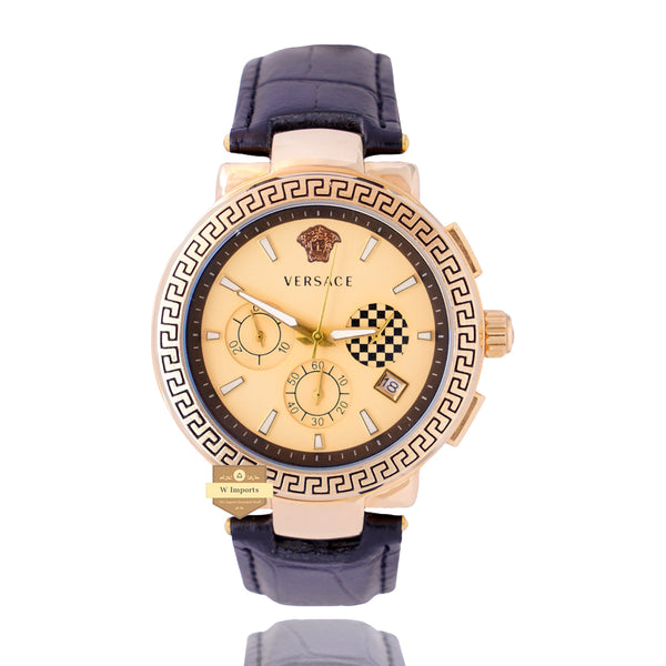 LATEST CHRONOGRAPH COLLECTION YELLOW WITH YELLOW GOLD DIAL & LEATHER STRAP WATCH