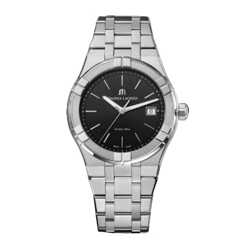 Maurice Lacroix Men’s Quartz Swiss Made Silver Stainless Steel Black Dial 40mm Watch AI1108-SS002-330-1