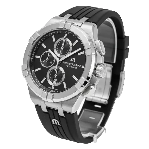 Maurice Lacroix Men’s Quartz Swiss Made Black Silicone Strap Black Dial 44mm Watch AI1018-SS001-330-2