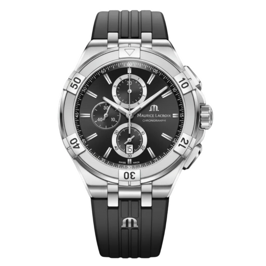 Maurice Lacroix Men’s Quartz Swiss Made Black Silicone Strap Black Dial 44mm Watch AI1018-SS001-330-2
