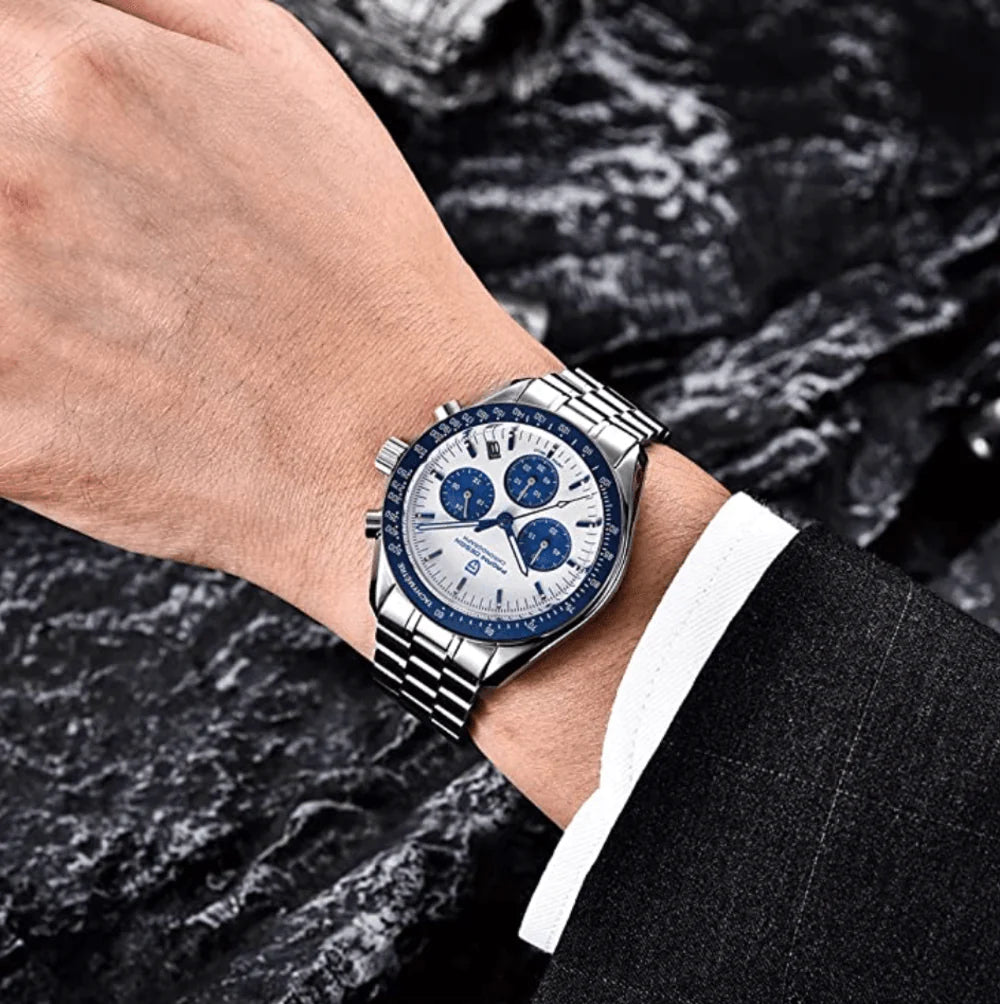 PAGANI DESIGN MEN'S WATCH VK63 QUARTZ JAPANEES STAINLESS STEEL WHITE MOON PHASE DAIL SKU-PD1701