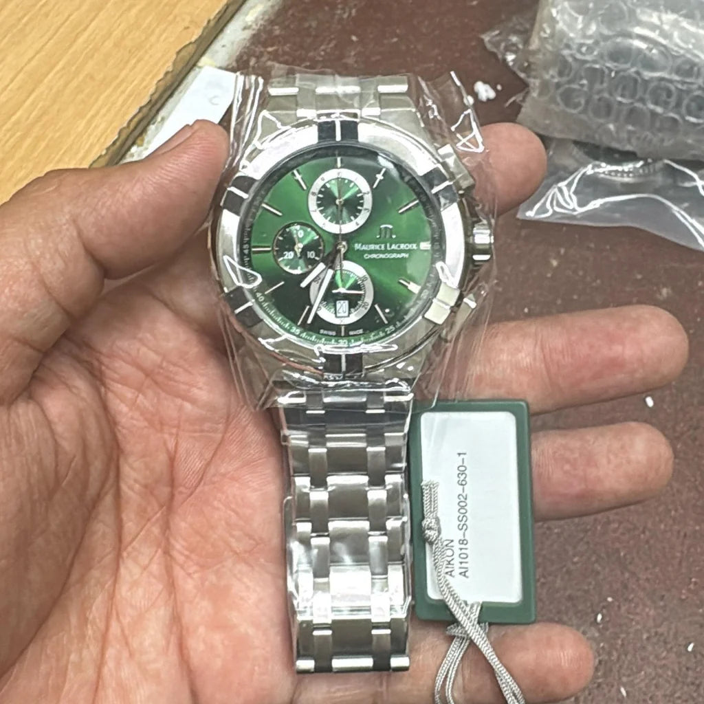 Maurice Lacroix Men’s Quartz Swiss Made Silver Stainless Steel Green Dial 44mm Watch AI1018-SS002-630-1