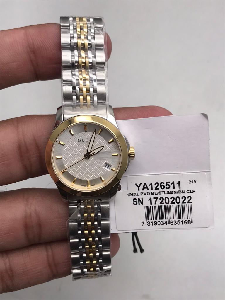 Gucci Women’s Swiss Made Quartz Stainless Steel Silver Dial 27mm Watch YA126511