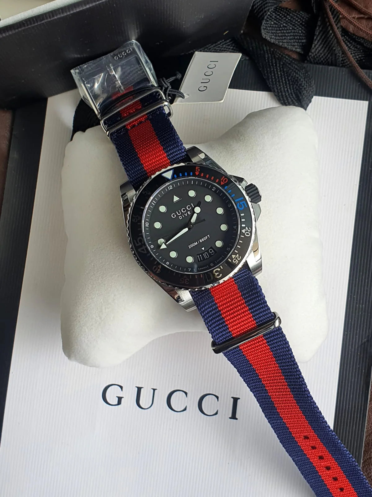 Gucci Men’s Swiss Made Quartz Nylon Strap Black Dial 45mm Watch YA136210