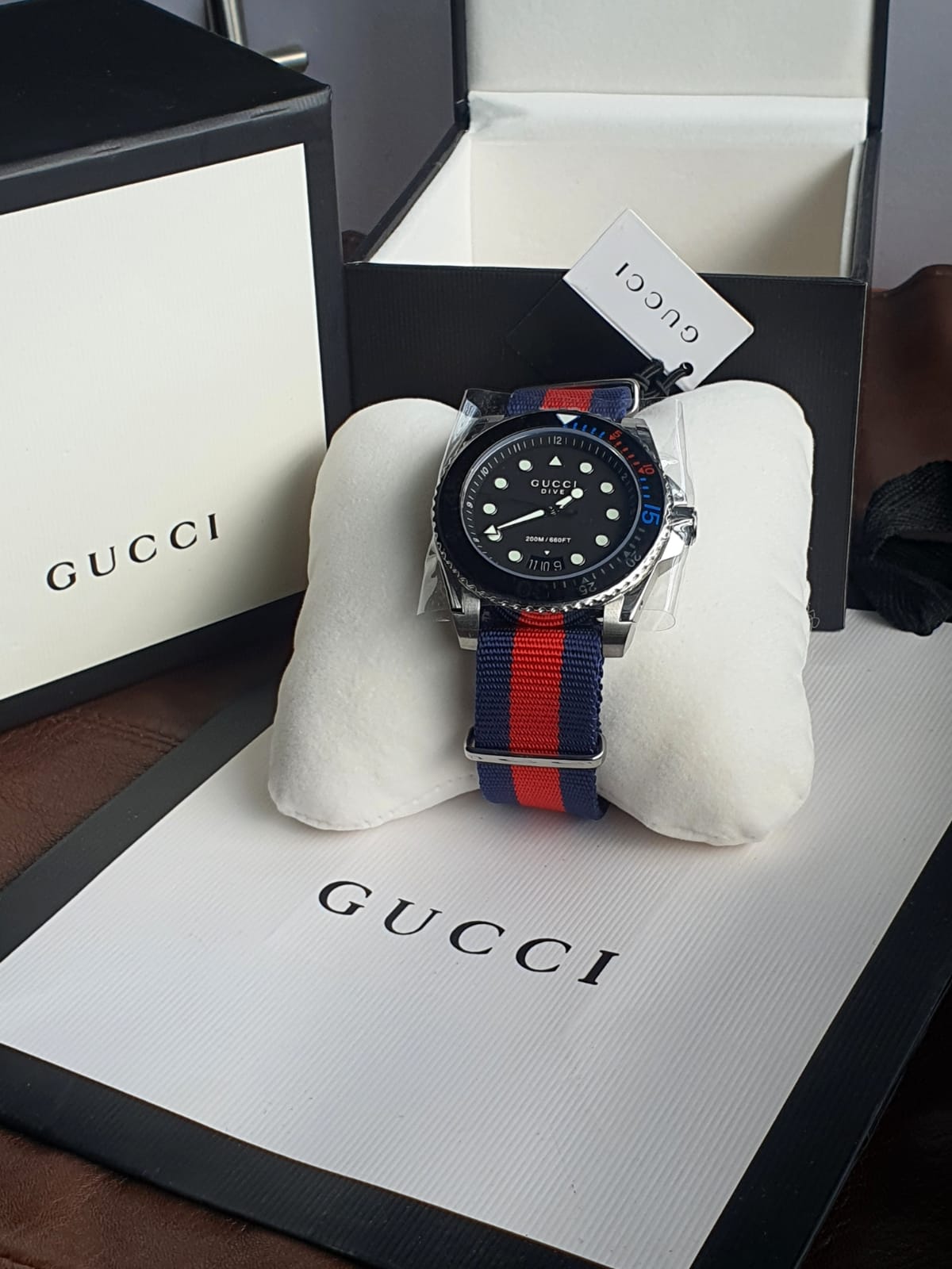 Gucci Men’s Swiss Made Quartz Nylon Strap Black Dial 45mm Watch YA136210