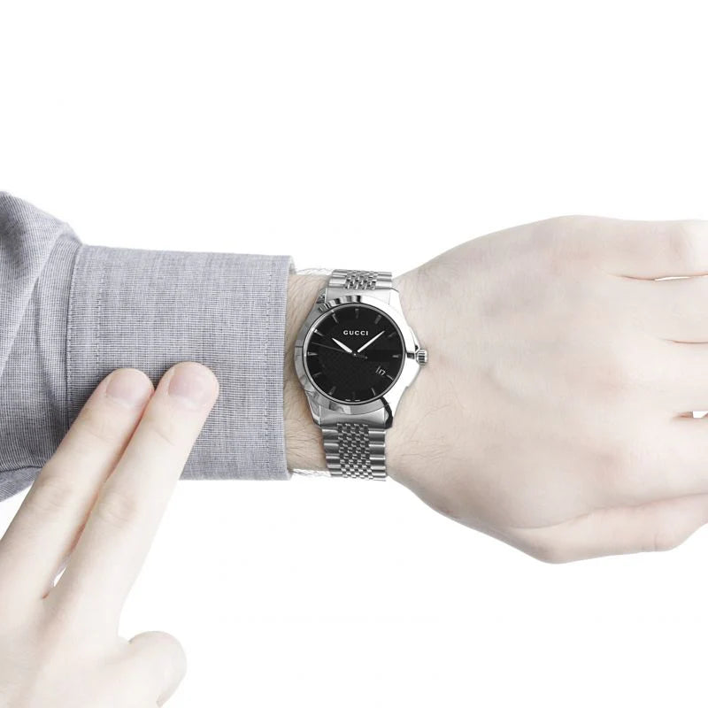 Gucci Men’s Swiss Made Quartz Stainless Steel Black Dial 38mm Watch YA126402