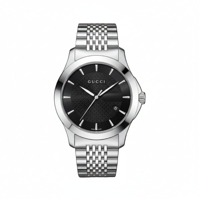 Gucci Men’s Swiss Made Quartz Stainless Steel Black Dial 38mm Watch YA126402