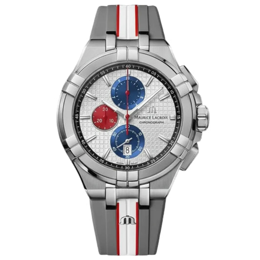 Maurice Lacroix Men’s Quartz Swiss Made Multi Color Silicone Strap Silver Sunray Dial 44mm Watch AI1018-TT031-130-2