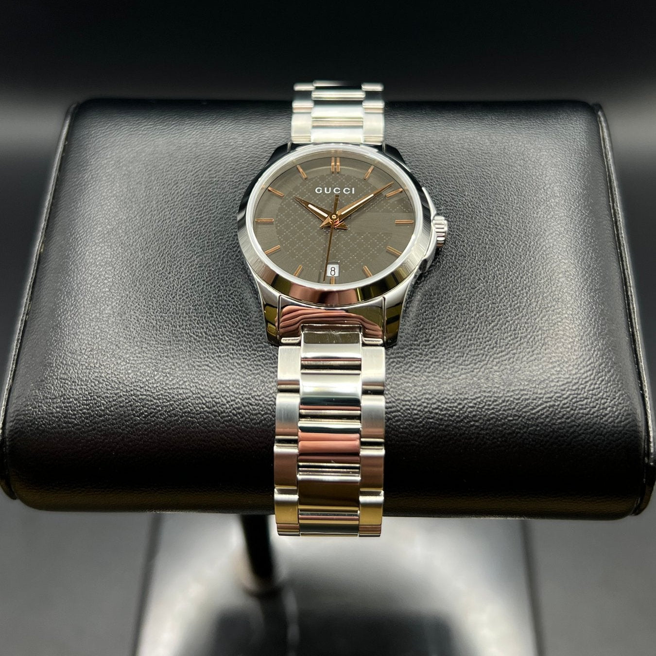 Gucci Women’s Swiss Made Quartz Silver Stainless Steel Brown Dial 27mm Watch YA126529