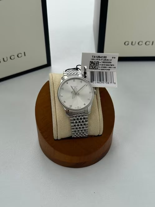 Gucci Men’s Swiss Made Quartz Silver Stainless Steel Silver Dial 36mm Watch YA1264153