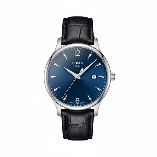 TISSOT Men’s Swiss Made Quartz Black Leather Strap Blue Dial 42mm Watch T063.610.16.047.00