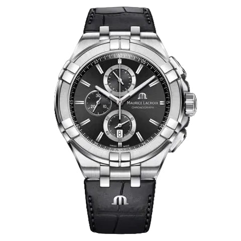 Maurice Lacroix Men’s Quartz Swiss Made BlackLeather Strap Black Dial 44mm Watch AI1018-SS001-330-1