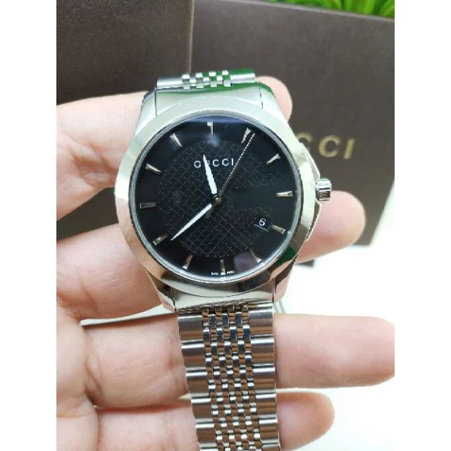 Gucci Men’s Swiss Made Quartz Stainless Steel Black Dial 38mm Watch YA126402