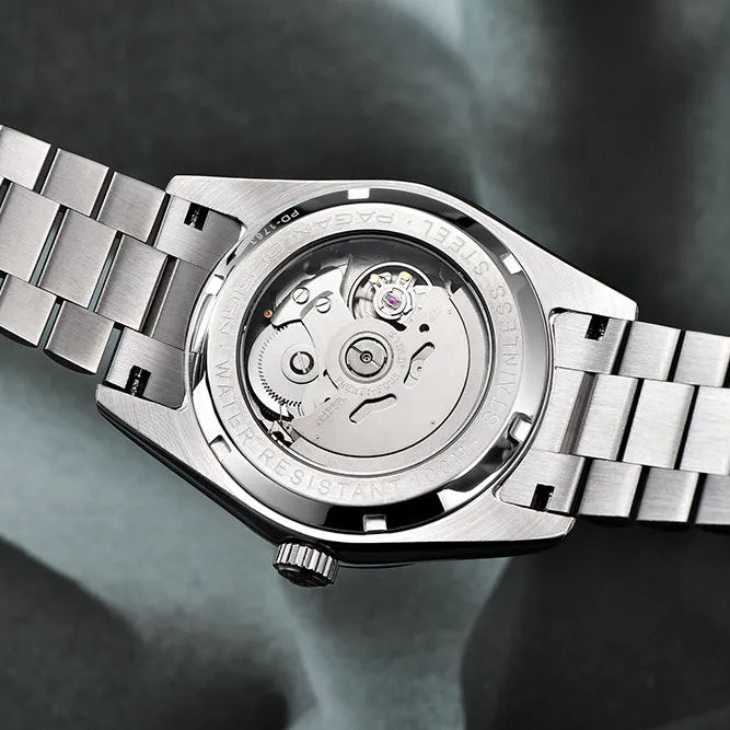 PAGANI DESIGN MEN'S DAYNDATE 40MM PRESIDENT SILVER STAINLEES STEEL WITH RED CHEERY DAIL AUTOMATIC CHAIN WATCH SKU-PD1783