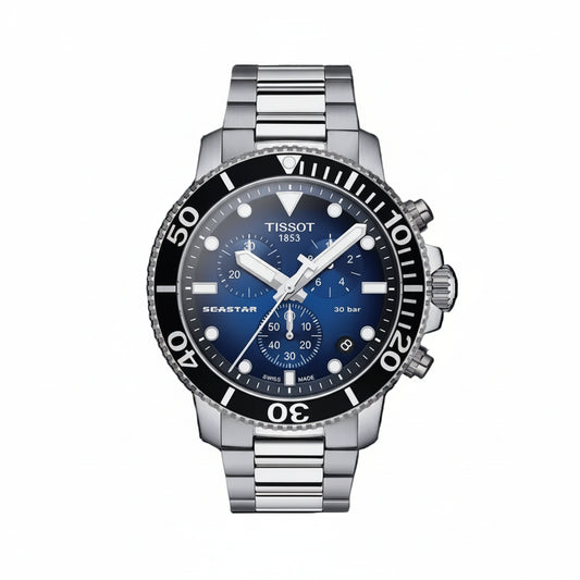 TISSOT Men’s Quartz Swiss Made Silver Stainless Steel Blue Gradient Dial 45mm Watch T120.417.11.041.01