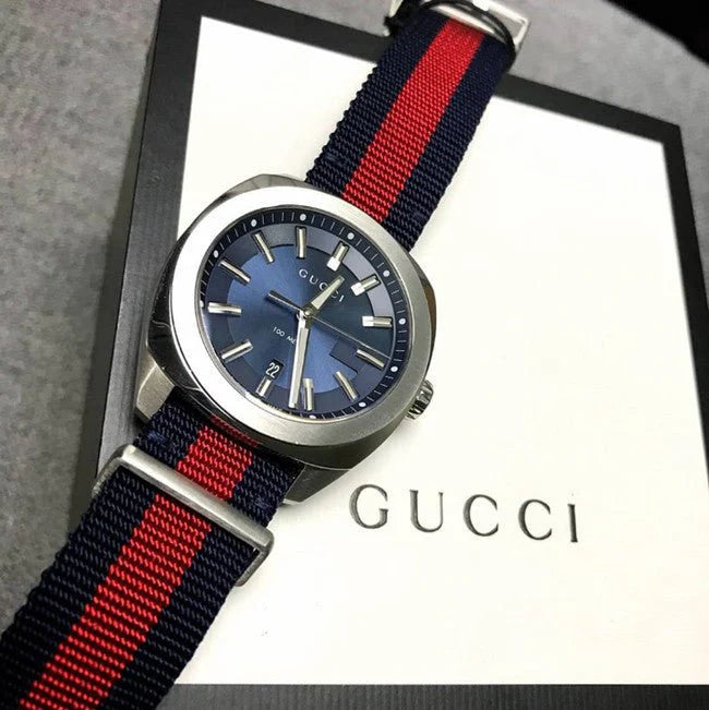 Gucci Men’s Swiss Made Quartz Nylon Strap Blue Dial 41mm Watch YA142304