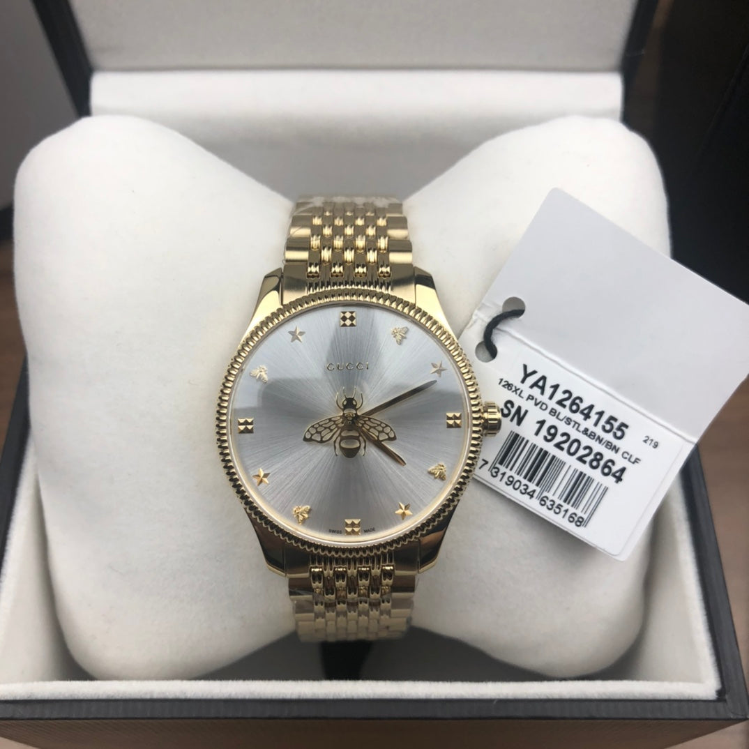 Gucci Men’s Swiss Made Quartz Stainless Steel Silver Dial 36mm Watch YA1264155