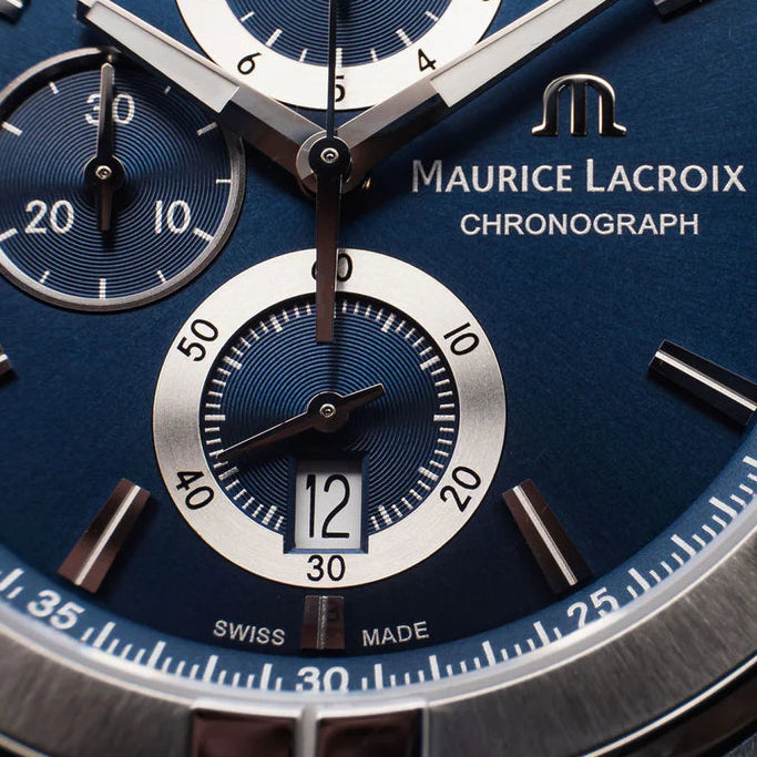 Maurice Lacroix Men’s Quartz Swiss Made Blue Leather Strap Blue Dial 44mm Watch AI1018-SS001-430-1