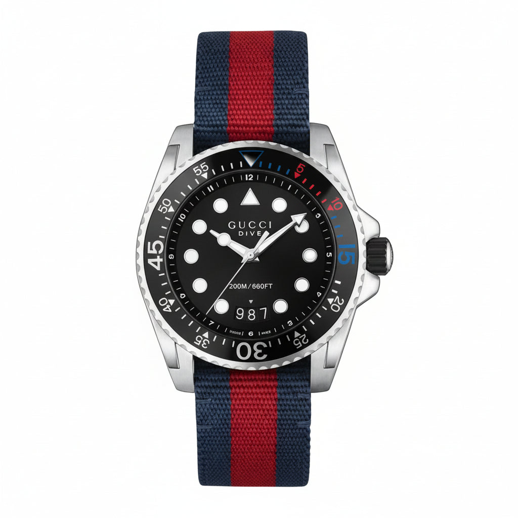 Gucci Men’s Swiss Made Quartz Nylon Strap Black Dial 45mm Watch YA136210