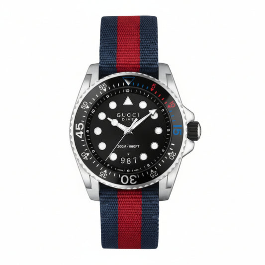 Gucci Men’s Swiss Made Quartz Nylon Strap Black Dial 45mm Watch YA136210