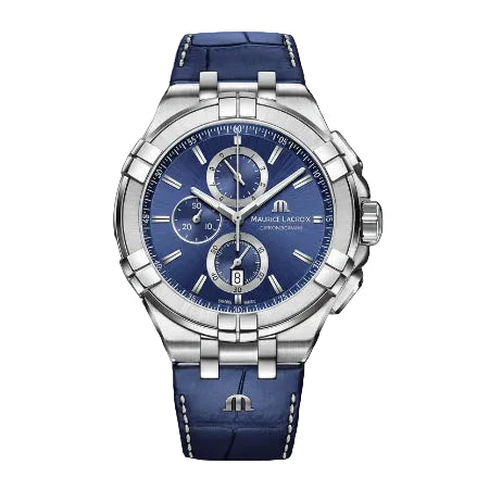Maurice Lacroix Men’s Quartz Swiss Made Blue Leather Strap Blue Dial 44mm Watch AI1018-SS001-430-1