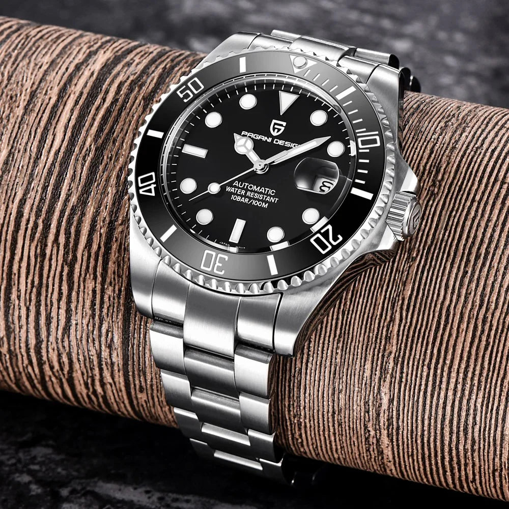 PAGANI DESIGN MEN'S WATCH STAINLESS STEEL BLACK DAIL DAIL AUTOMATIC WATCH SKU-1639