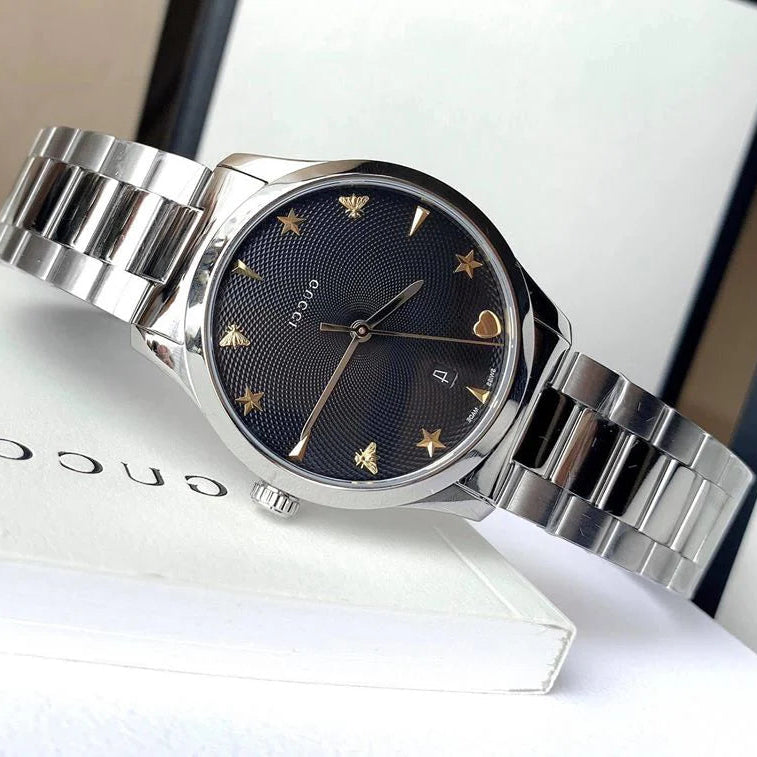 Gucci Unisex Swiss Made Quartz Stainless Steel Black Dial 38mm Watch YA1264029A
