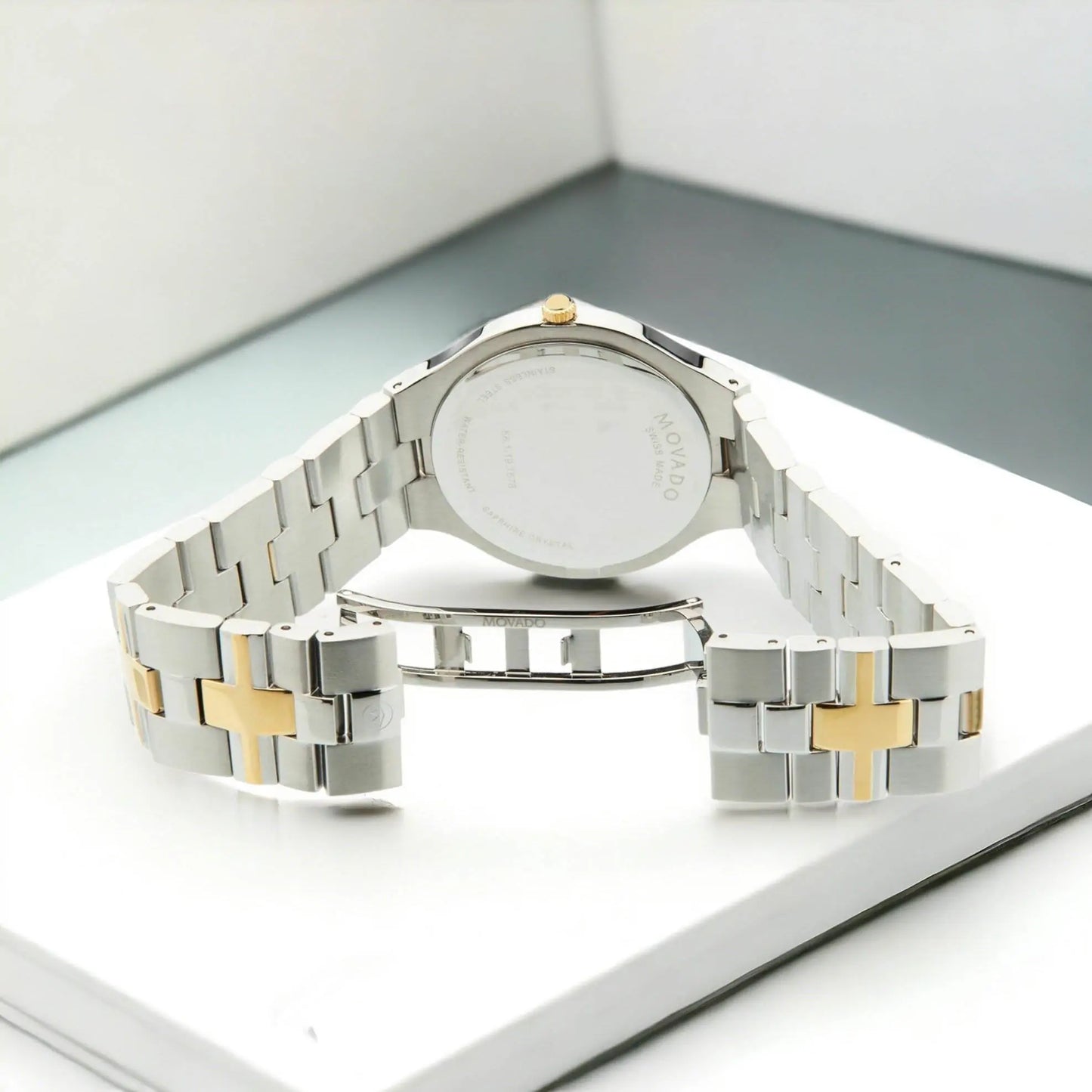 Movado Men’s Quartz Swiss Made Two Tone Yellow Gold Stainless Steel Black Dial 40mm Watch 0607443