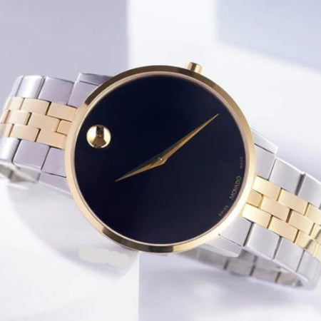 Movado Men’s Swiss Made Quartz Two Tone Yellow Gold Stainless Steel Black Dial 40mm Watch 0607200