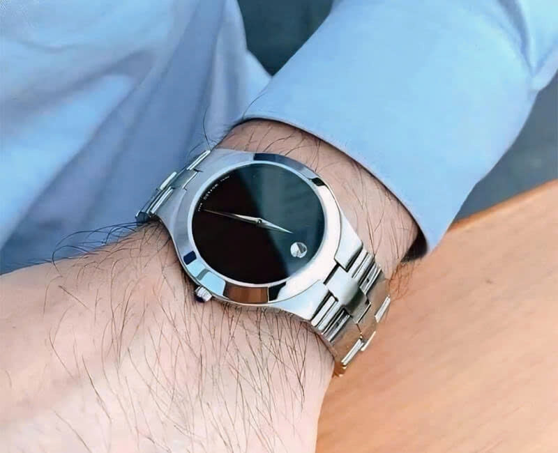 Movado Men’s Quartz Swiss Made Stainless Steel Black Dial 40mm Watch 0607442