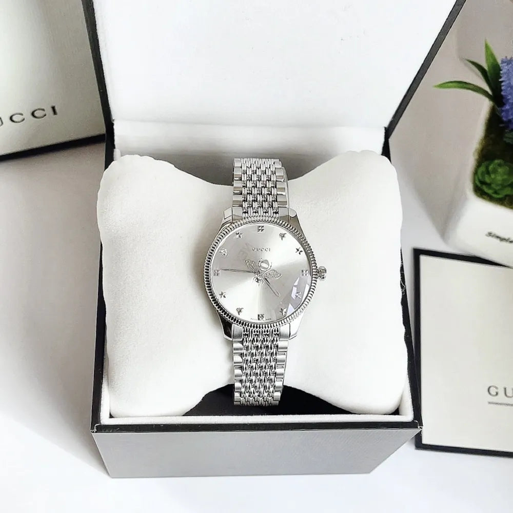 Gucci Men’s Swiss Made Quartz Silver Stainless Steel Silver Dial 36mm Watch YA1264153