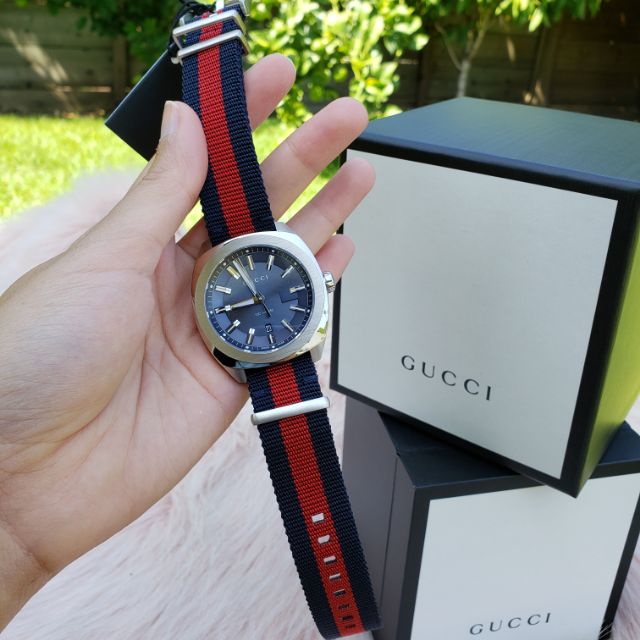 Gucci Men’s Swiss Made Quartz Nylon Strap Blue Dial 41mm Watch YA142304