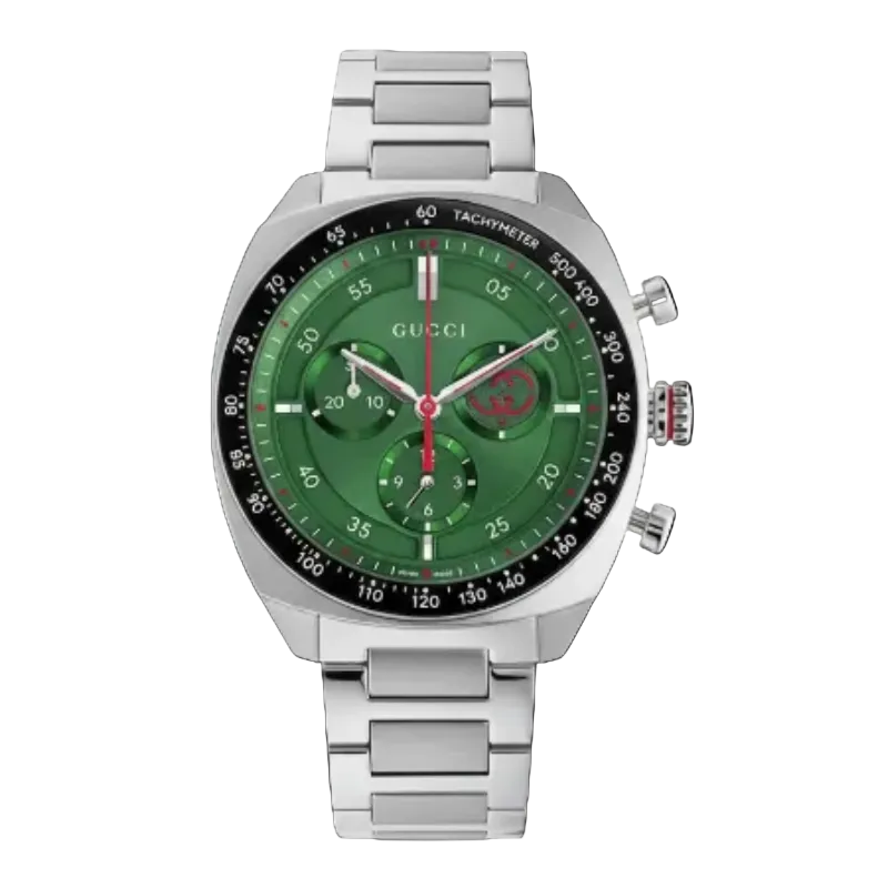 Gucci Men’s Swiss Made Quartz Silver Stainless Steel Green Dial 41mm Watch YA142318