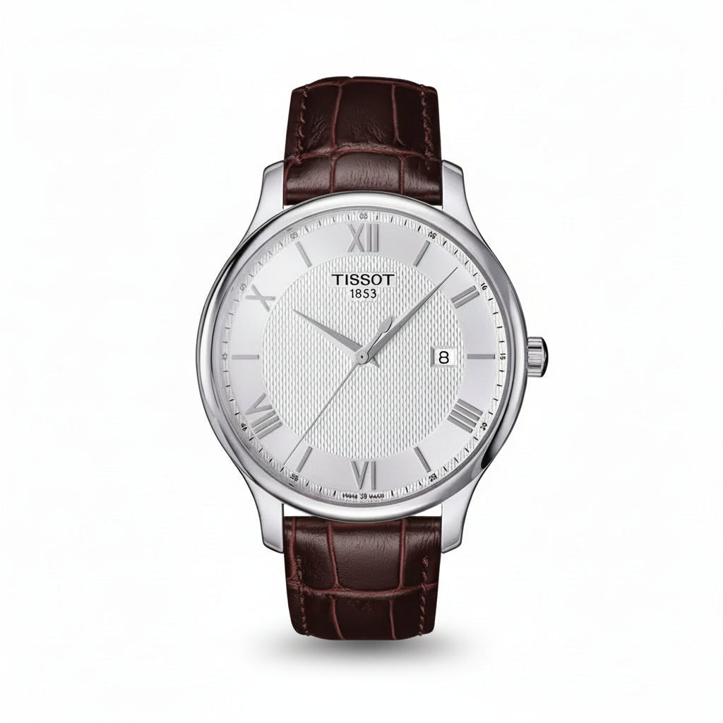 TISSOT Men’s Quartz Swiss Made Brown Leather Strap Silver Dial 42mm Watch T063.610.16.038.00