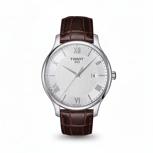 TISSOT Men’s Quartz Swiss Made Brown Leather Strap Silver Dial 42mm Watch T063.610.16.038.00